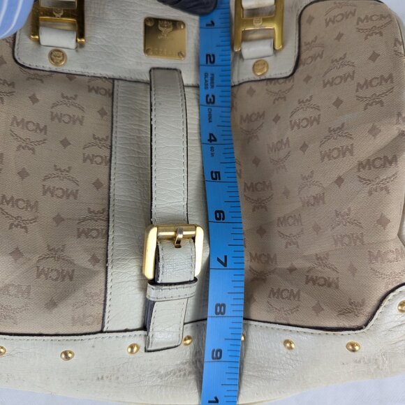 MCM Munchen Visetos Coated Canvas Bowler Monogram Beige Top Handle Charm BAG - Picture 15 of 16